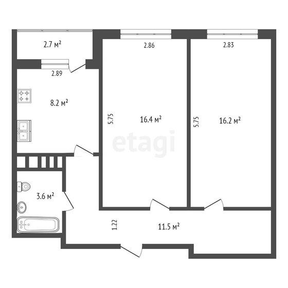 57,2 м², 2-комнатная квартира 7 200 000 ₽ - изображение 29