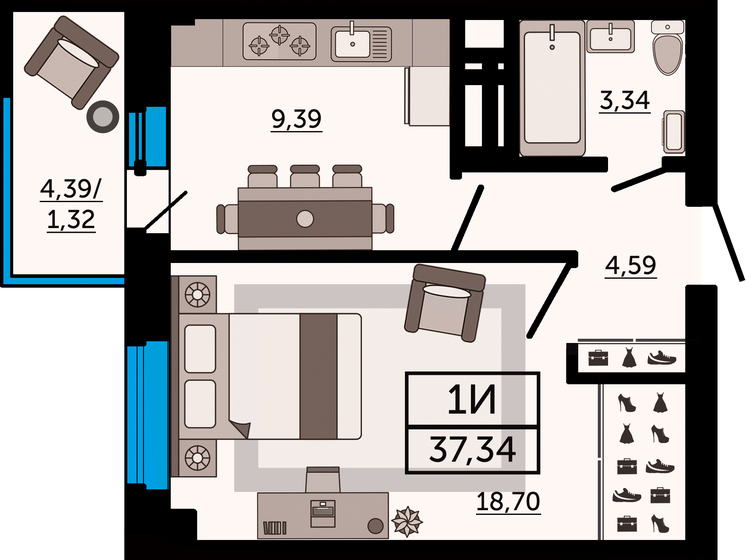 37,3 м², 1-комнатная квартира 5 601 000 ₽ - изображение 1