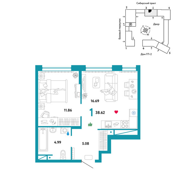 38,6 м², 1-комнатная квартира 6 770 000 ₽ - изображение 1