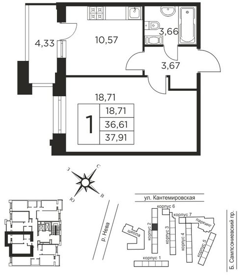 36,6 м², 1-комнатная квартира 12 707 000 ₽ - изображение 1