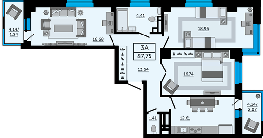 88,1 м², 3-комнатная квартира 13 309 140 ₽ - изображение 22