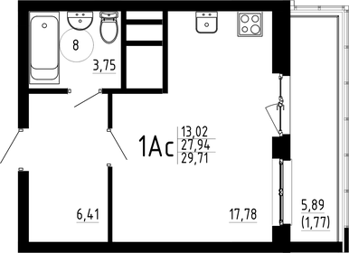 Квартира 29,7 м², 1-комнатная - изображение 1