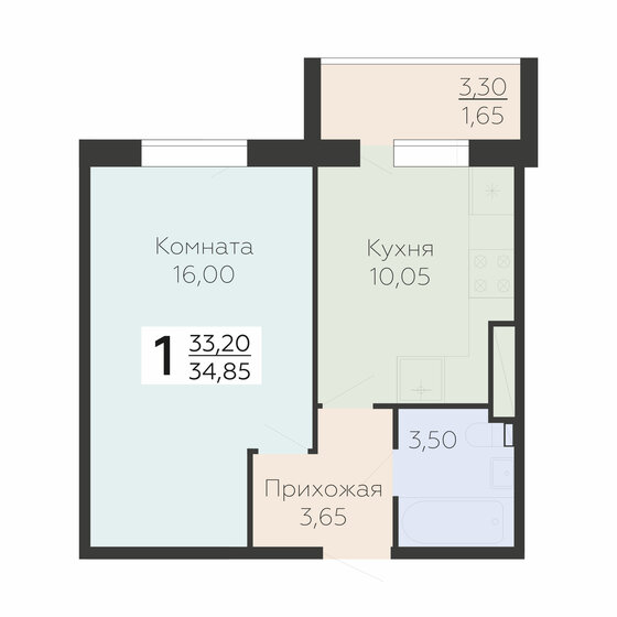 34,9 м², 1-комнатная квартира 4 425 950 ₽ - изображение 1