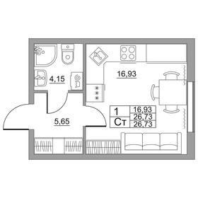 27 м², квартира-студия 4 450 000 ₽ - изображение 96