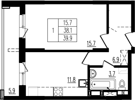 39,9 м², 1-комнатная квартира 6 595 470 ₽ - изображение 11