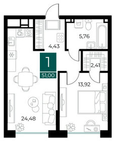 51,1 м², 1-комнатная квартира 8 424 900 ₽ - изображение 12