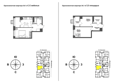 Квартира 34,1 м², 1-комнатная - изображение 1