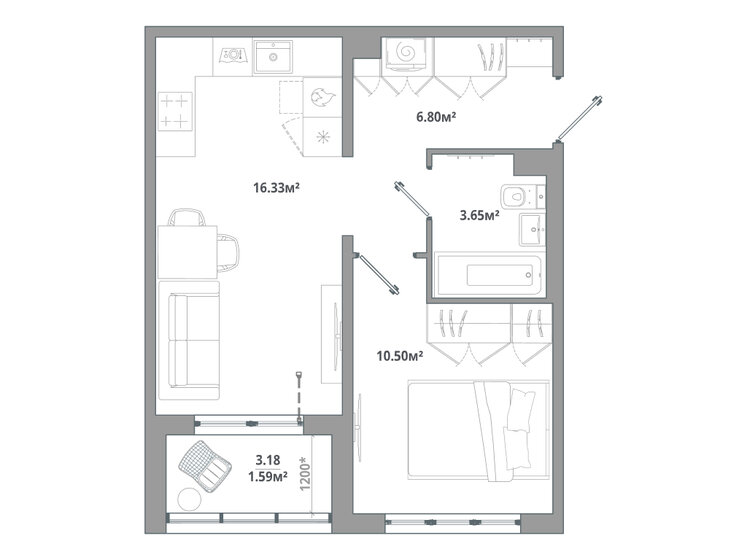 38,9 м², 1-комнатная квартира 5 985 980 ₽ - изображение 1