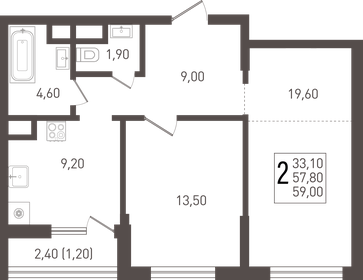 Квартира 59 м², 2-комнатная - изображение 1