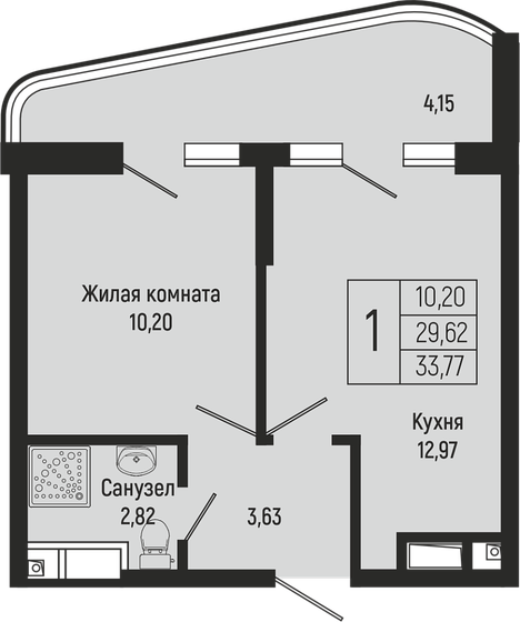 34,3 м², 1-комнатная квартира 10 151 974 ₽ - изображение 1