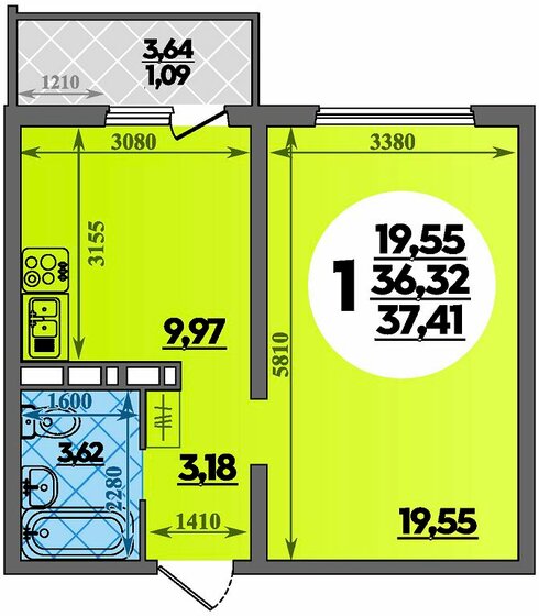 39,2 м², 1-комнатная квартира 4 800 000 ₽ - изображение 56