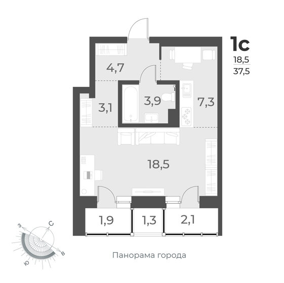 37,5 м², квартира-студия 6 340 000 ₽ - изображение 1