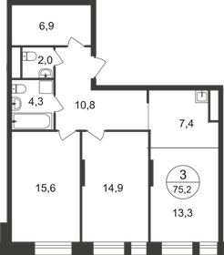 Квартира 75,2 м², 3-комнатная - изображение 1