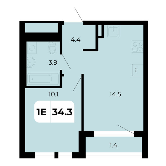 34,3 м², 1-комнатная квартира 4 270 350 ₽ - изображение 28