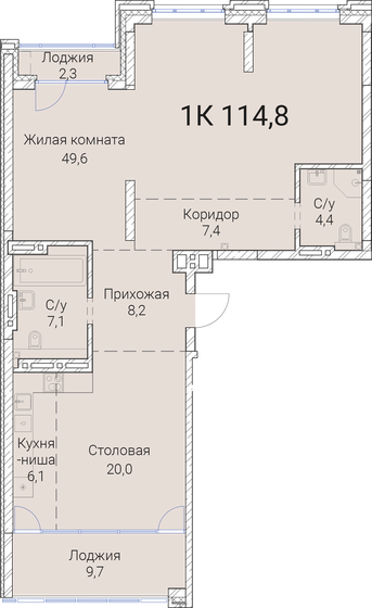 114,8 м², 1-комнатная квартира 22 433 400 ₽ - изображение 1