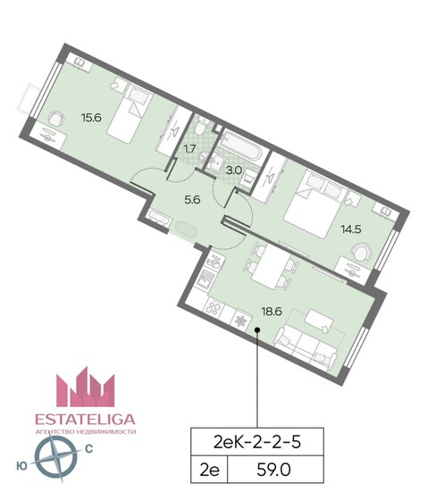 59 м², 2-комнатная квартира 18 500 000 ₽ - изображение 1