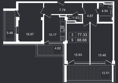 Квартира 88,7 м², 3-комнатные - изображение 1