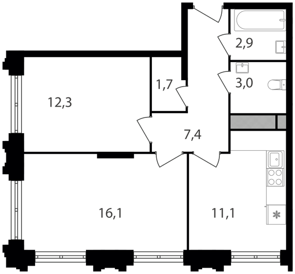 54,5 м², 2-комнатная квартира 16 230 100 ₽ - изображение 1