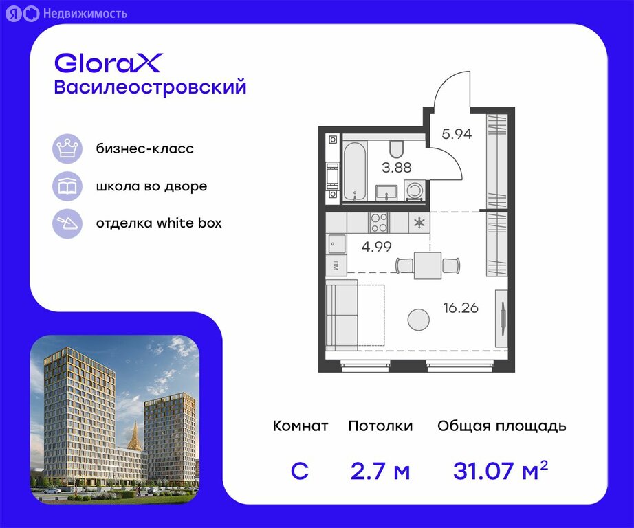Варианты планировок ЖК GloraX Василеостровский - планировка 4