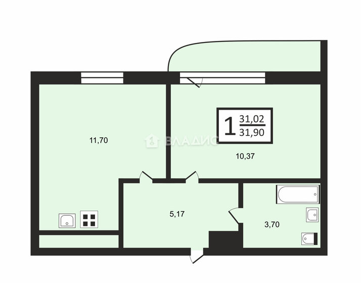 32 м², 1-комнатная квартира 5 200 000 ₽ - изображение 1