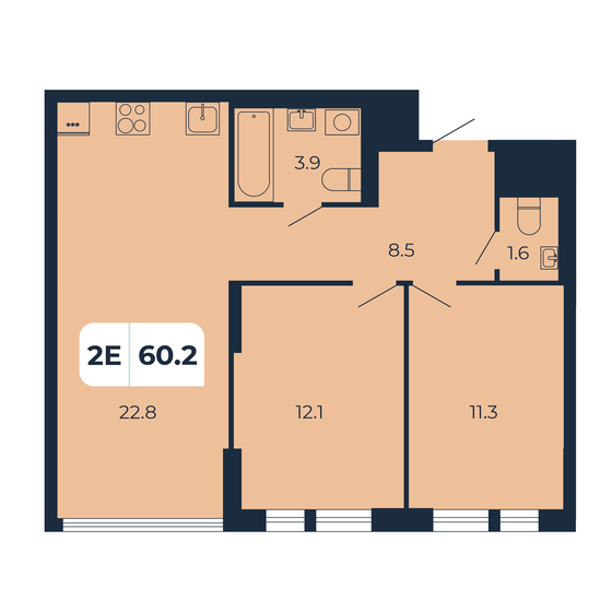 60,2 м², 2-комнатная квартира 6 742 400 ₽ - изображение 1