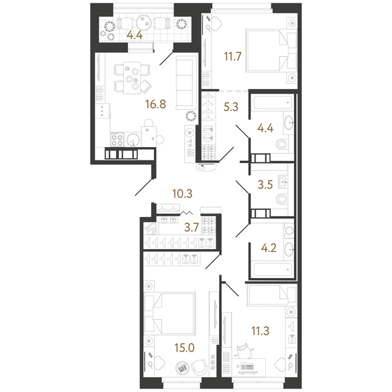 86,2 м², 3-комнатная квартира 31 011 364 ₽ - изображение 1