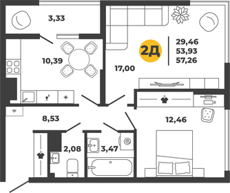 58,5 м², 2-комнатная квартира 5 529 080 ₽ - изображение 8