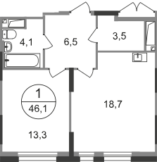 Квартира 46,1 м², 1-комнатная - изображение 1