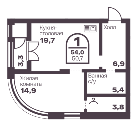 50,7 м², 1-комнатная квартира 9 065 160 ₽ - изображение 39