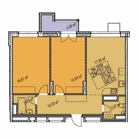 66,4 м², 2-комнатная квартира 10 160 000 ₽ - изображение 1