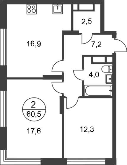 60,5 м², 2-комнатная квартира 17 008 234 ₽ - изображение 1