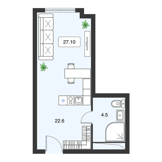 27 м², апартаменты-студия 7 428 741 ₽ - изображение 1