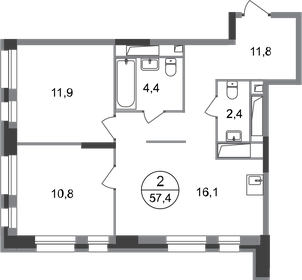 57,4 м², 2-комнатная квартира 12 103 250 ₽ - изображение 11