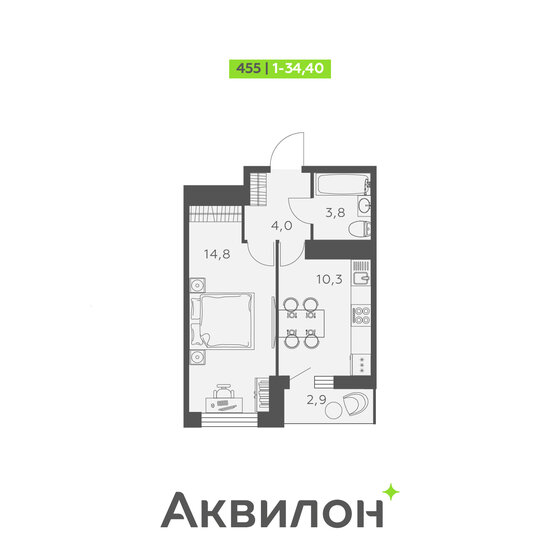 34,4 м², 1-комнатная квартира 6 674 636 ₽ - изображение 1