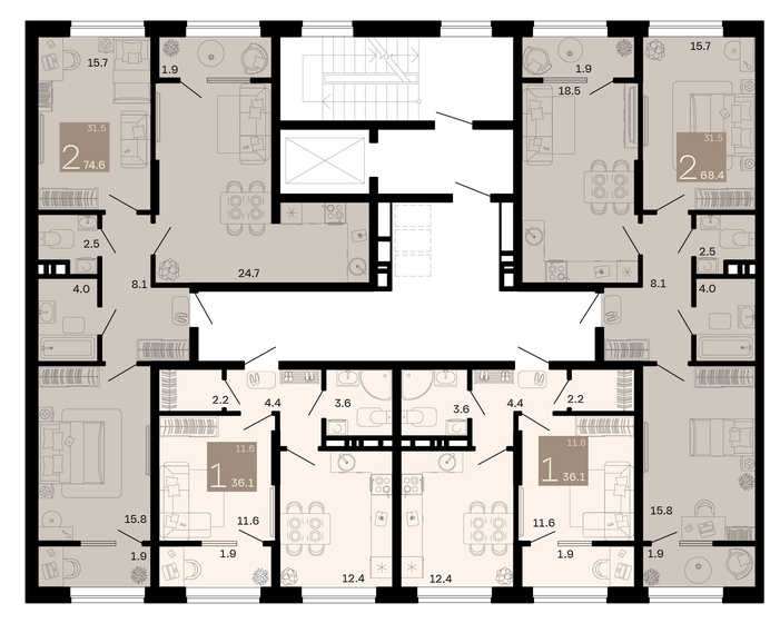 44 м², 1-комнатная квартира 6 980 000 ₽ - изображение 101