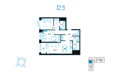 Квартира 72,5 м², 2-комнатная - изображение 1