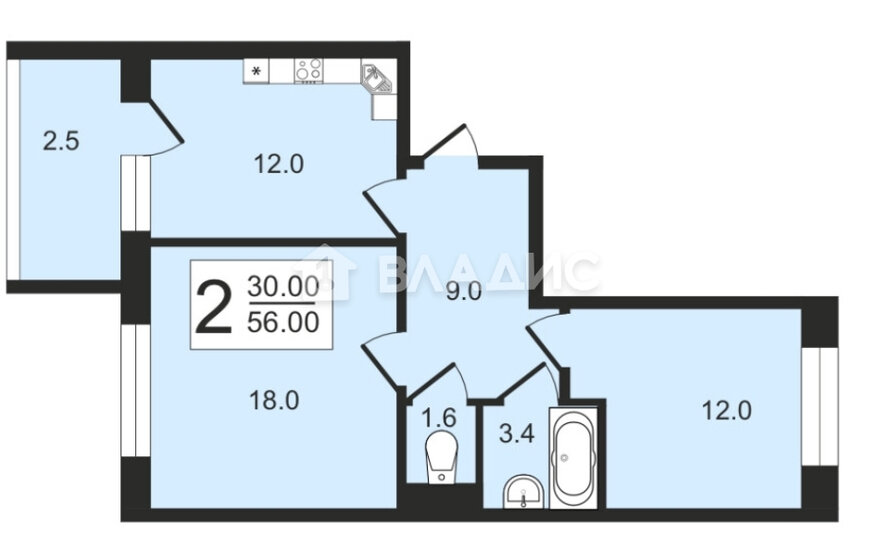 56 м², 2-комнатная квартира 7 800 000 ₽ - изображение 1