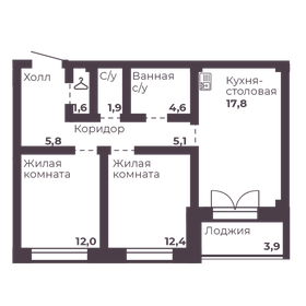 Квартира 61,2 м², 2-комнатная - изображение 1