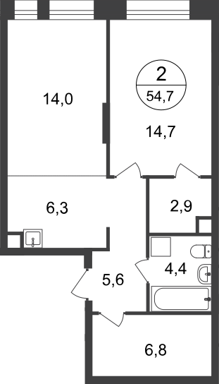 54,7 м², 2-комнатная квартира 12 705 611 ₽ - изображение 1