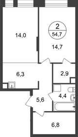 Квартира 54,7 м², 2-комнатная - изображение 1