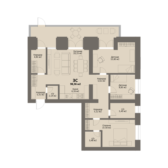 98,4 м², квартира-студия 15 245 800 ₽ - изображение 1