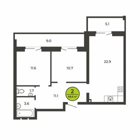 Квартира 68,6 м², 2-комнатная - изображение 1