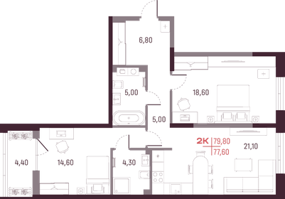 76,8 м², 2-комнатная квартира 10 514 750 ₽ - изображение 9