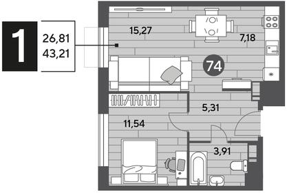 43,4 м², 1-комнатная квартира 6 125 355 ₽ - изображение 11