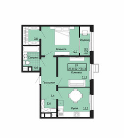 Квартира 54,4 м², 2-комнатная - изображение 1