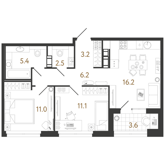 55,6 м², 2-комнатная квартира 19 374 988 ₽ - изображение 1
