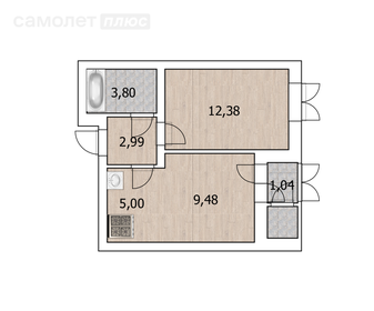 Квартира 34,7 м², 1-комнатная - изображение 1