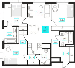 81,7 м², 3-комнатная квартира 11 470 000 ₽ - изображение 11