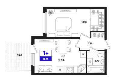 Квартира 46,2 м², 1-комнатная - изображение 1