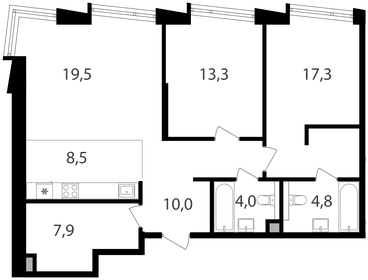 Квартира 85,3 м², 2-комнатная - изображение 1